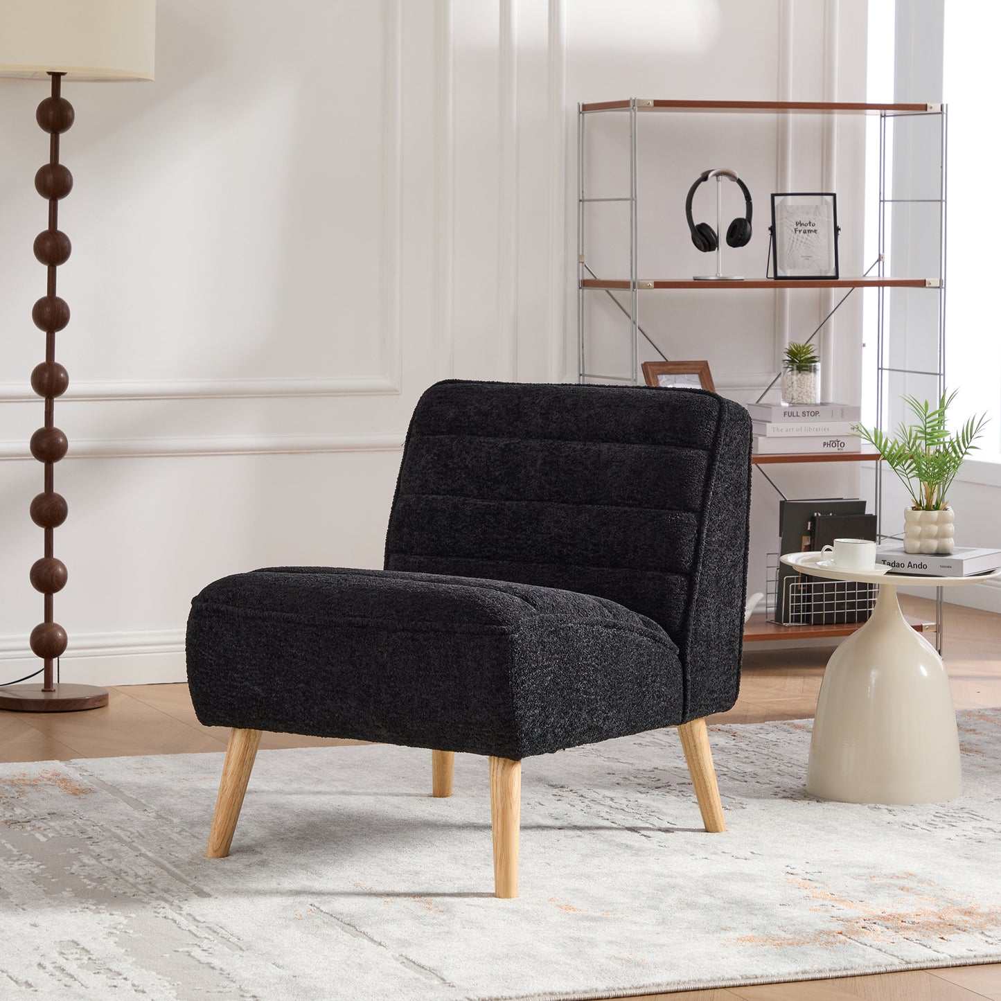 Modern Armless Accent Chair - Black Chenille Upholstered