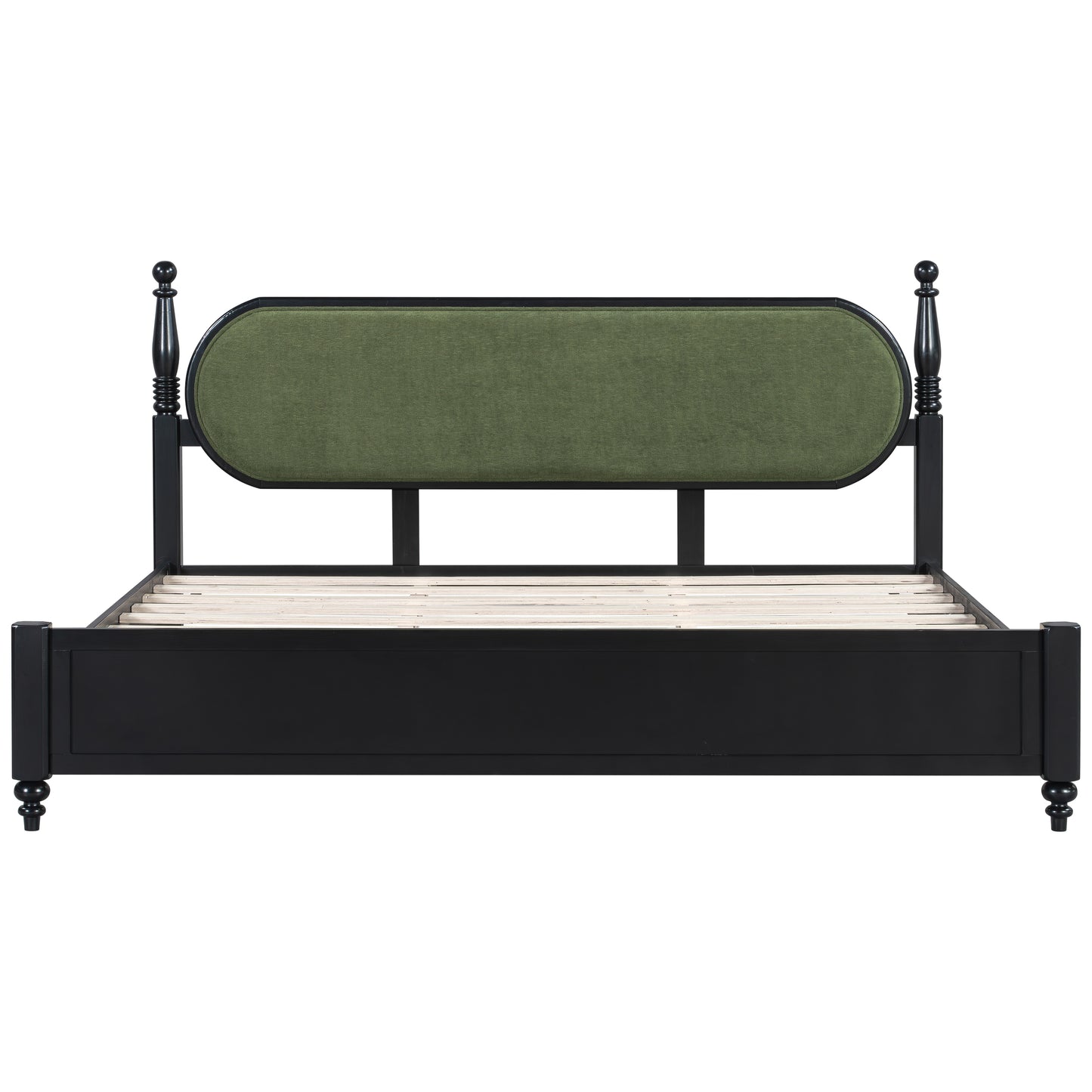 Solid Wood King Bed Frame with Slats - Modern Black & Green