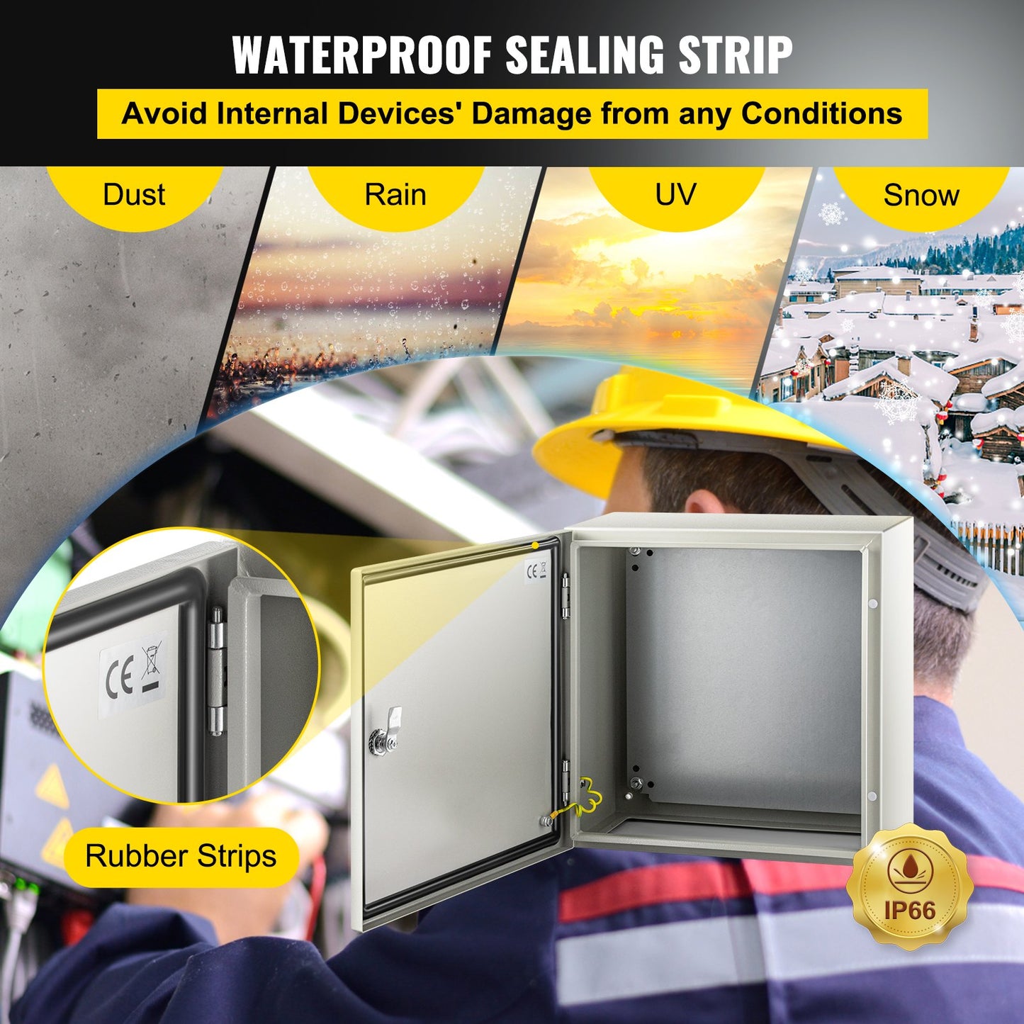 IP66 Waterproof Steel Electrical Junction Box - NEMA 16x16x8 Inch Enclosure with Mounting Plate