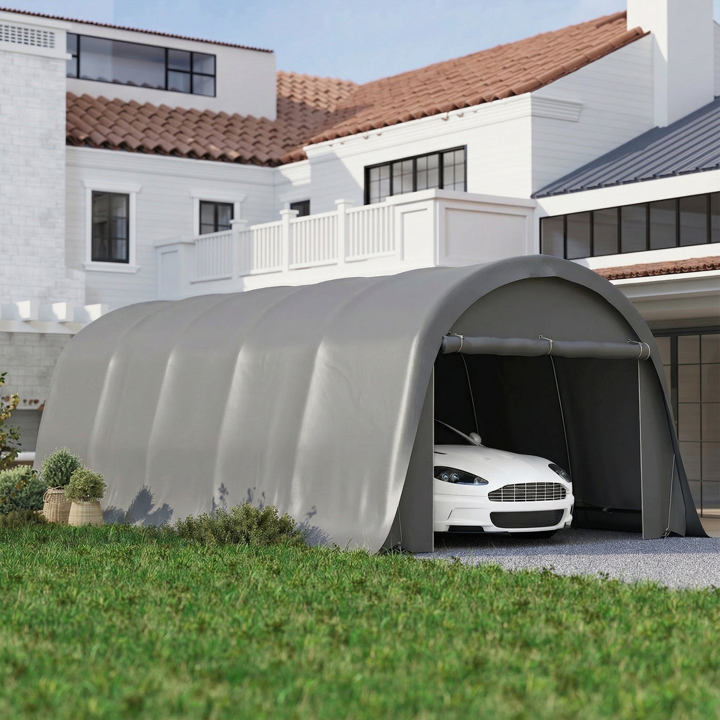 Heavy Duty 12x23.6 ft Portable Carport Canopy Tent - Dark Gray