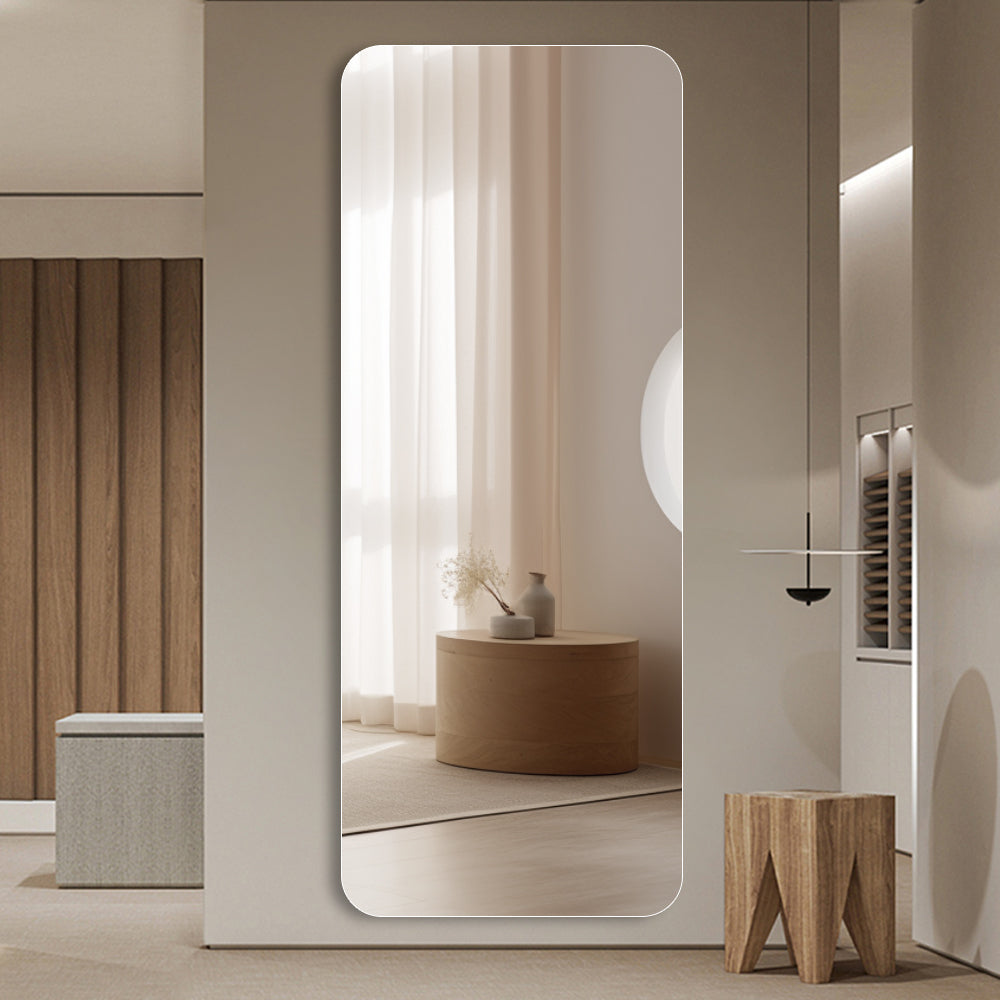 Full Body Round Corner Mirror - 65 x 24 Inch Clear Glass