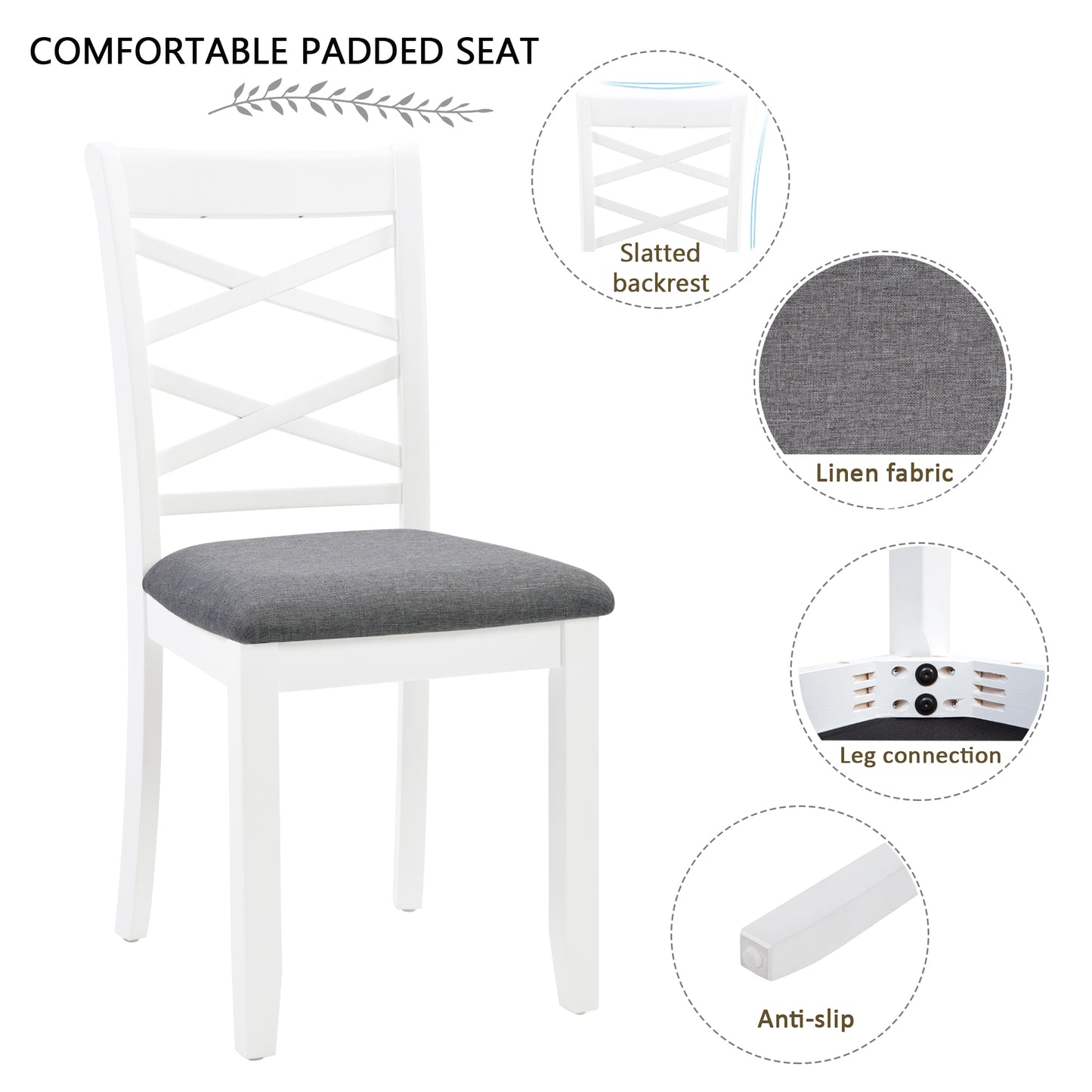 6-Piece Modern Dining Table Set with Bench - Grey & White