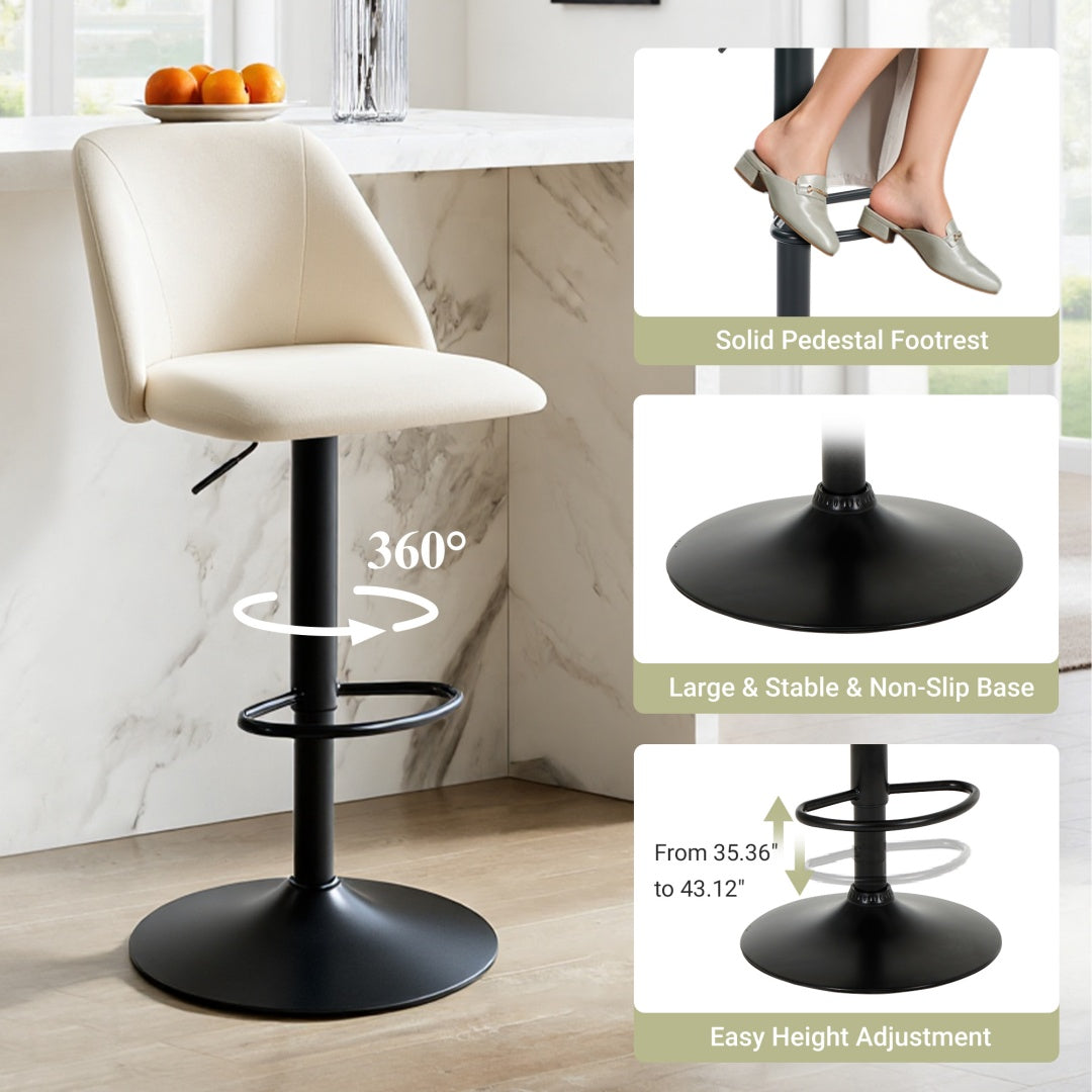 Adjustable Upholstered Swivel Bar Stools - Set of 1