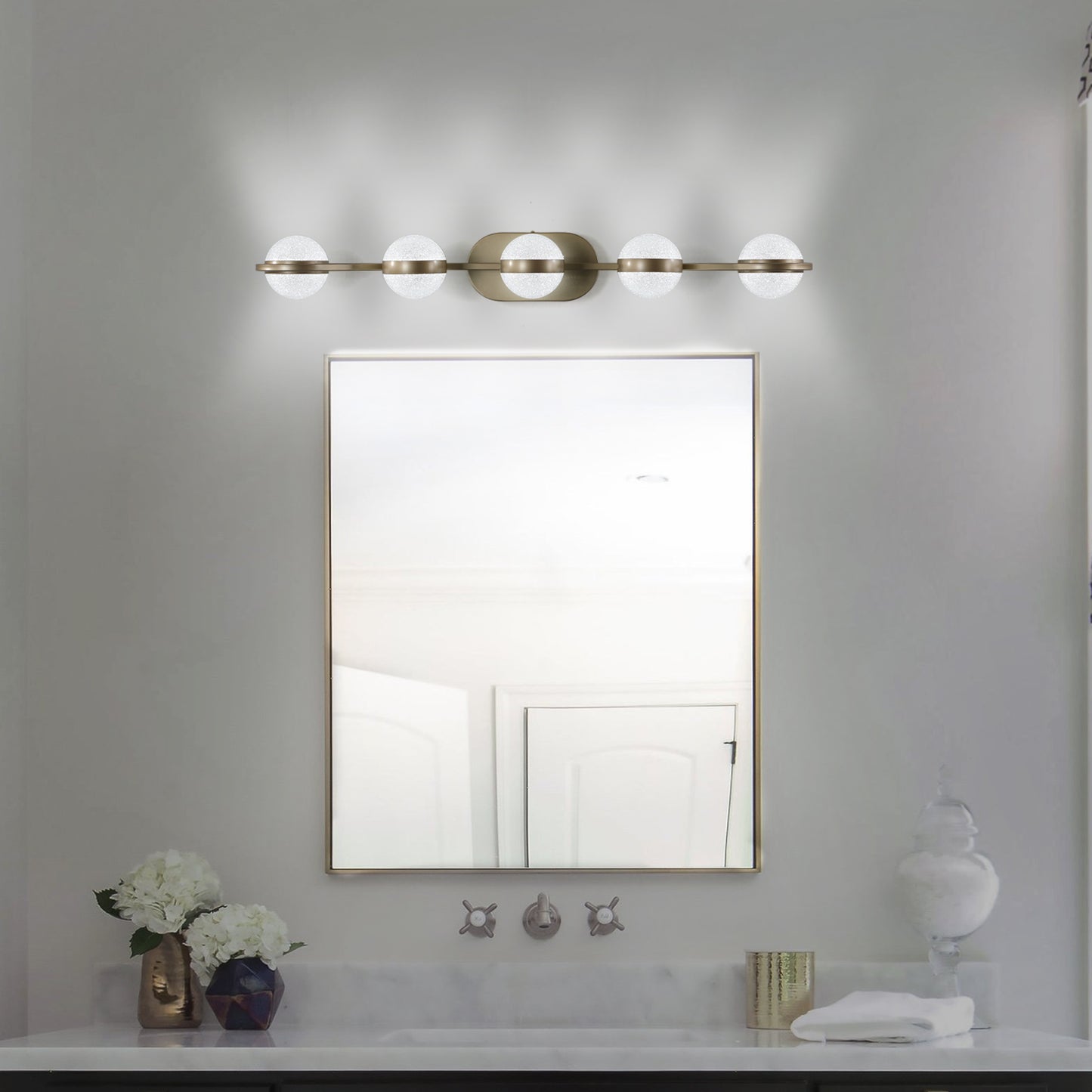 Modern Bathroom Vanity Light Fixture - 5 Bulb Crystal Shades