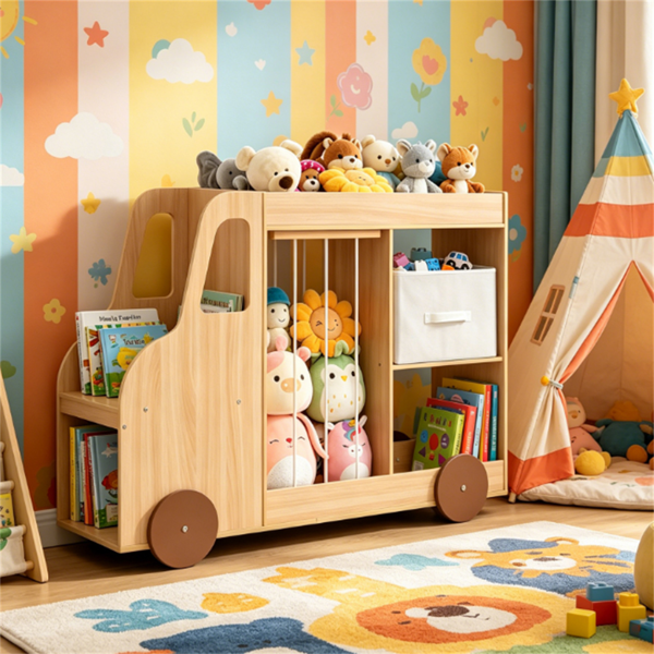 4-in-1 Kids Toy Storage Organizer With Rolling Wheels, Car Shape