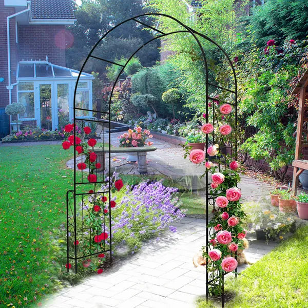 Metal Garden Arch Trellis for Climbing Plants - Cream White