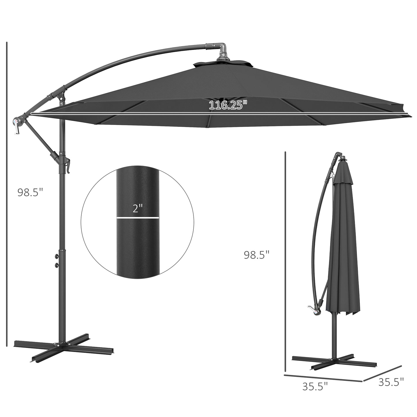 10' Cantilever Offset Patio Umbrella - UV & Water Resistant, Gray