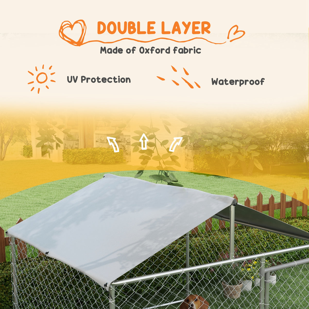 Outdoor Dog Kennel with Waterproof Roof for Small & Medium Dogs - Silver, 43 sq ft