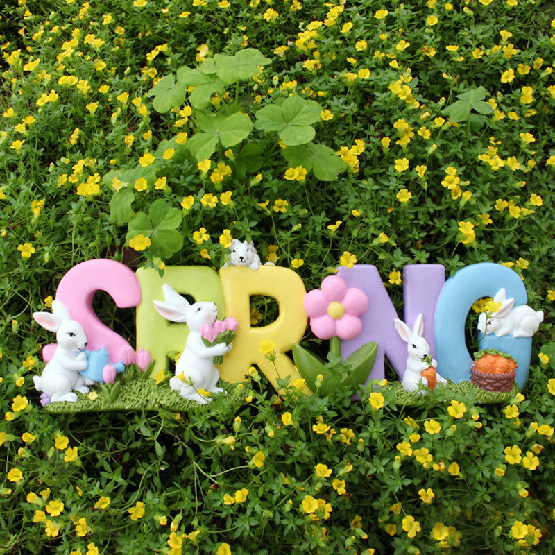 Outdoor Resin Bunny Decoration - Pastoral Alphabet Bunny Ornament for Garden & Party
