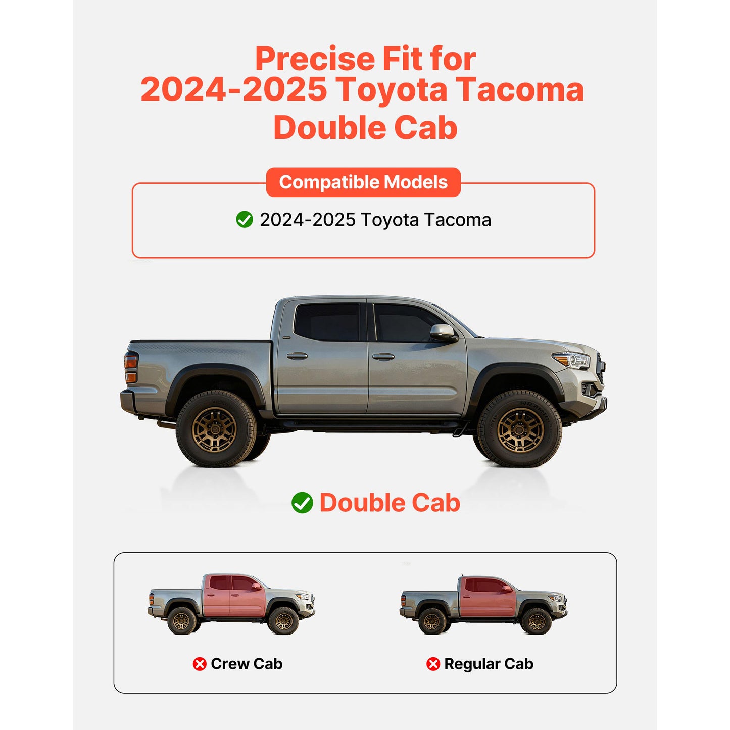 Running Boards Side Steps for Toyota Tacoma 2024-2025 Black Steel Nerf Bars 4 Inch Wide Non-Slip Surface