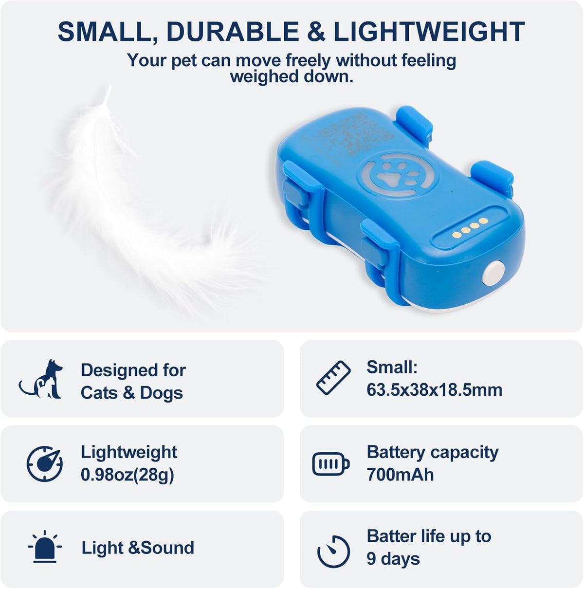 Dog GPS Tracker Real-Time Anti-Lost Collar with Geofence Light Sound Alarm