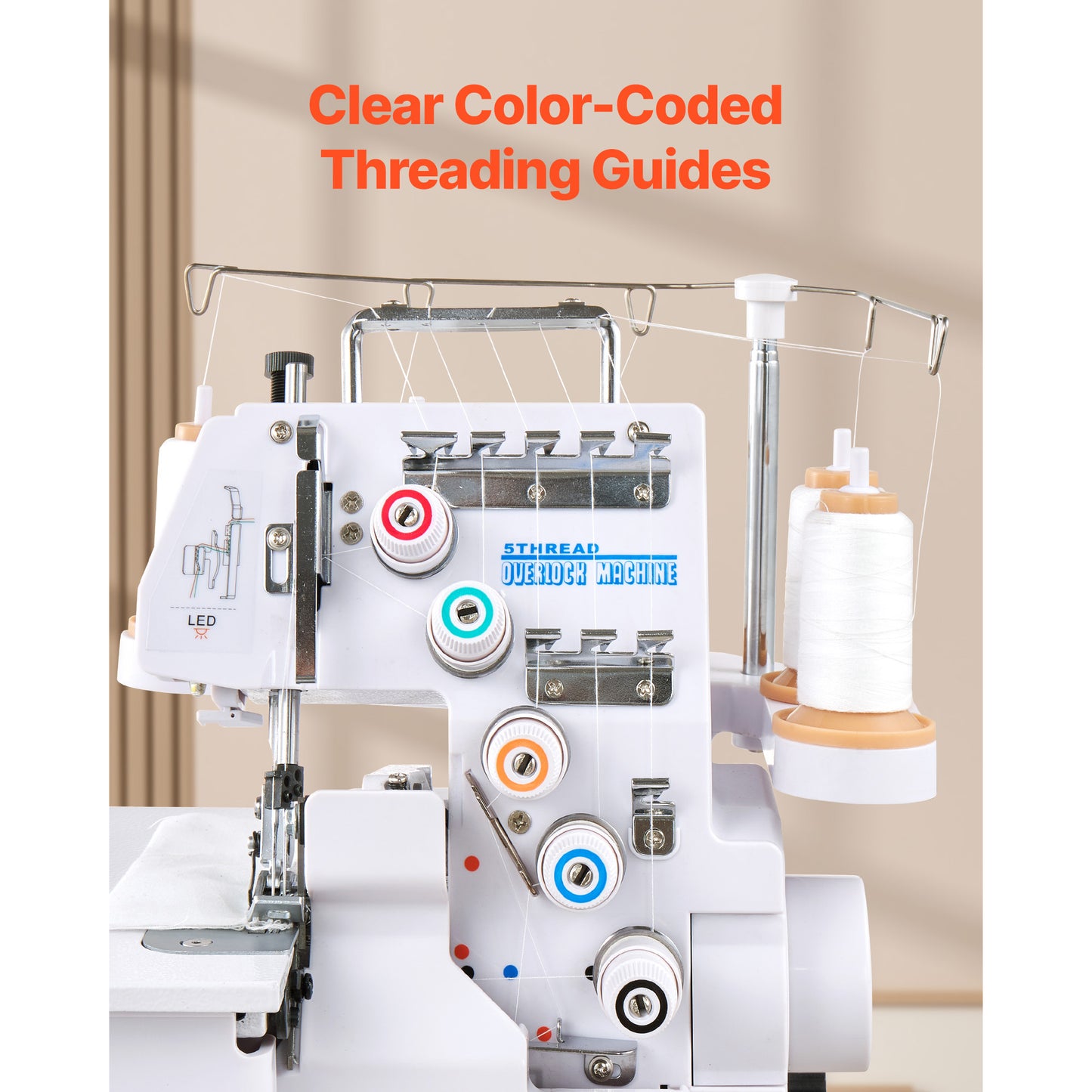 Serger Overlock Sewing Machine 1250 Stitches/Min 2-3-5 Thread Heavy-Duty Fabric