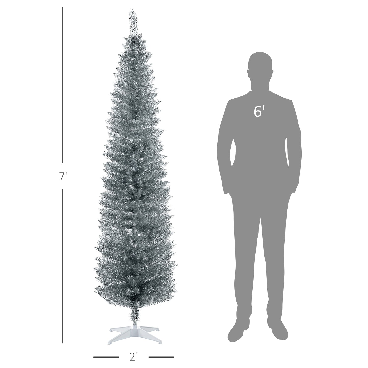 7FT Silver Pencil Christmas Tree with 499 Branch Tips