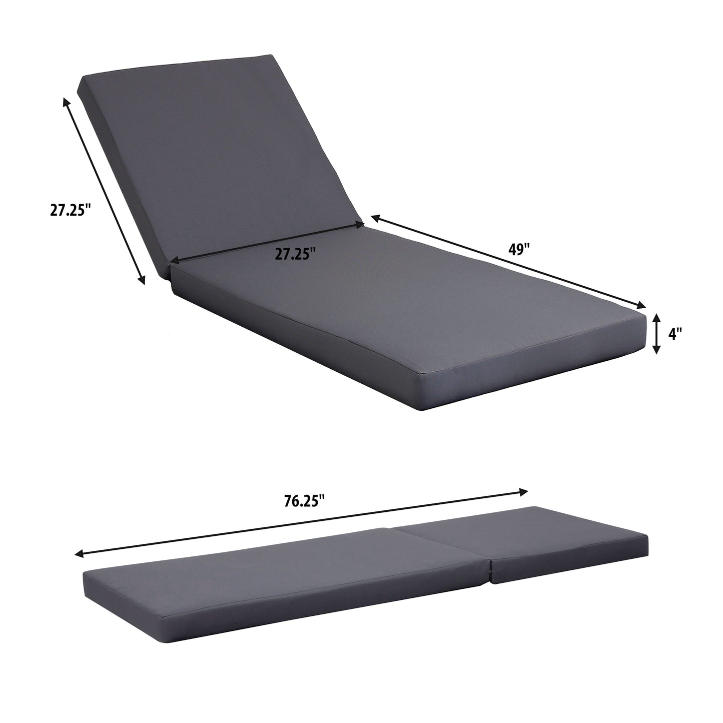 Acacia Wood Lounge Chaise Set with Water-Resistant Cushions - Dark Grey