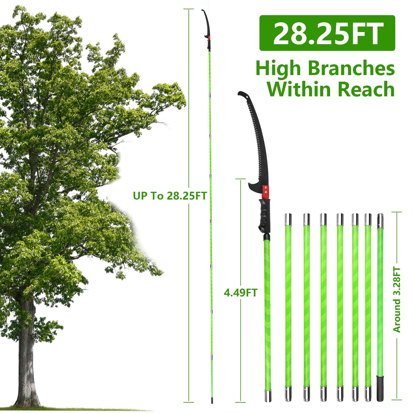 Extendable Manual Pole Saw with Pruner & Saw Blades for Tree Trimming
