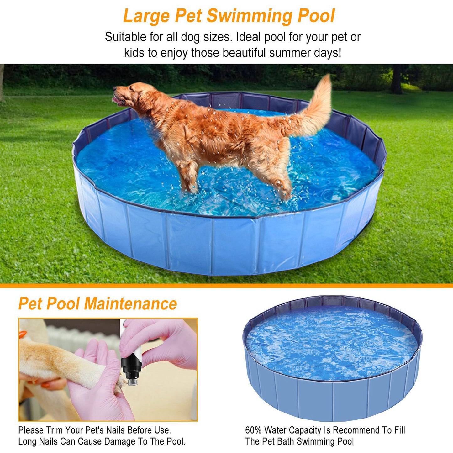 Foldable Pet Swimming Pool for Dogs and Cats - Portable PVC Bathing Tub