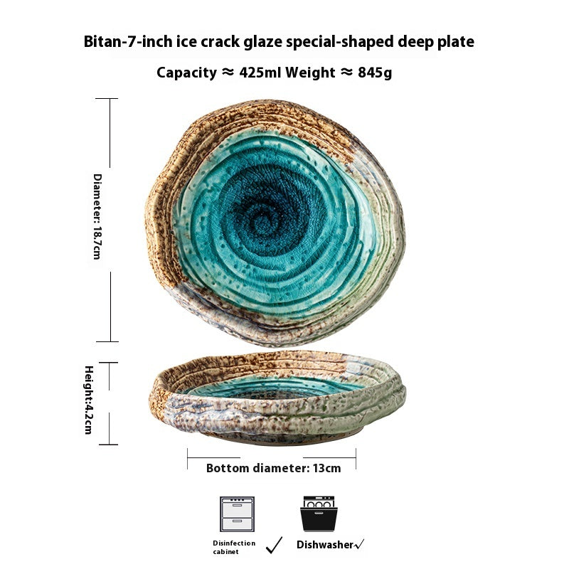 7-Inch Ceramic Salad Plate with Retro Ice Crackle Design, Blue