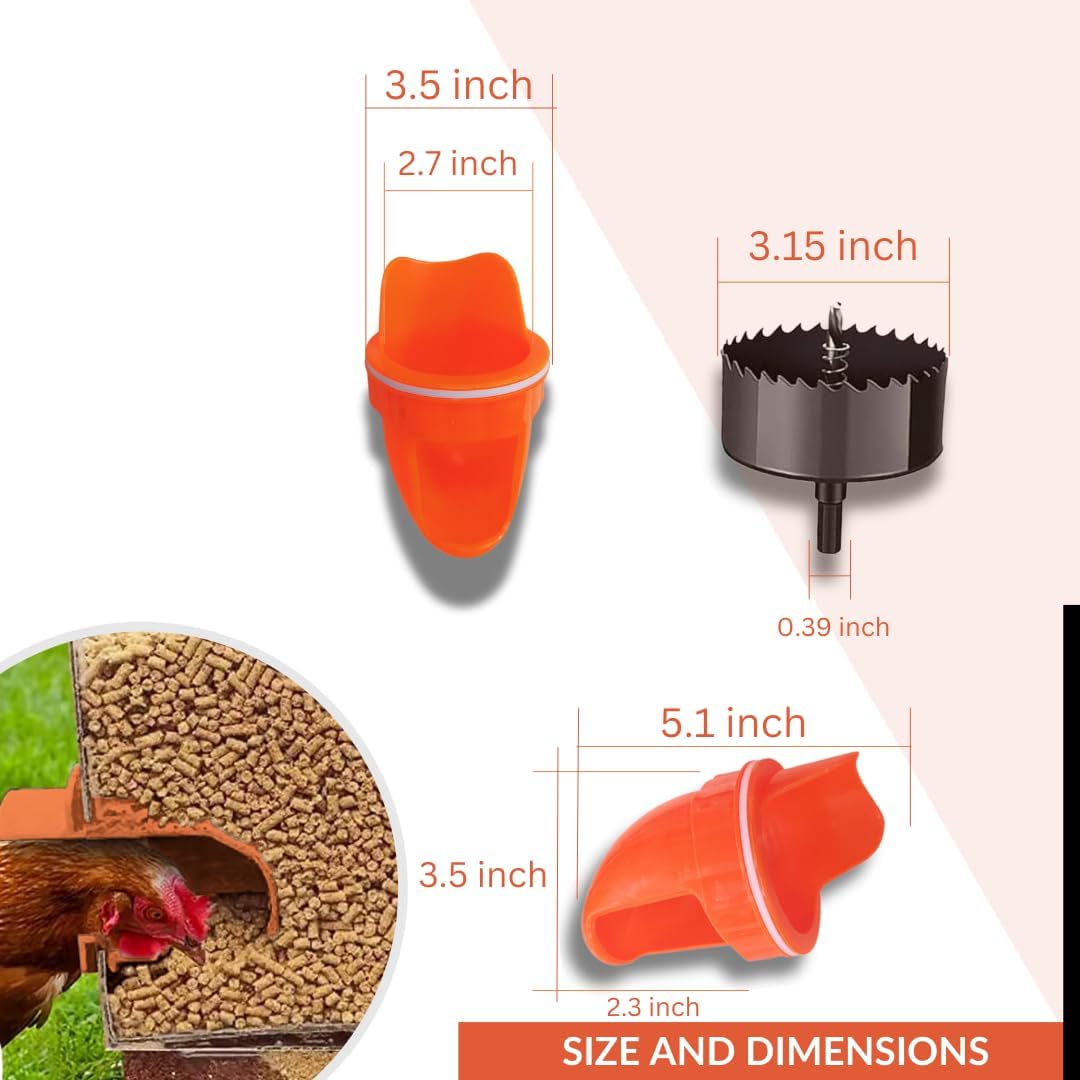 6 Pack Weatherproof Chicken Feeders with Hole Saw Kit for Buckets & Troughs