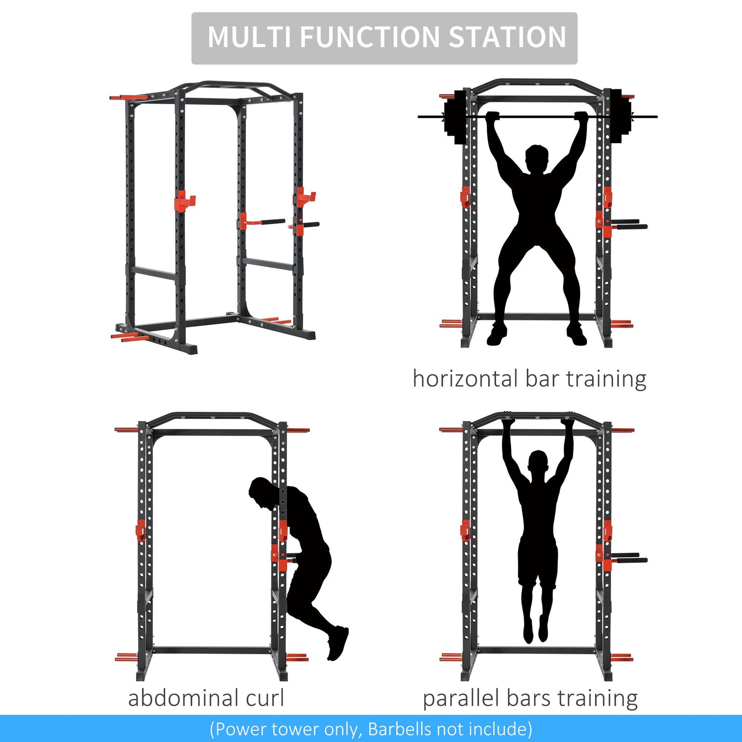 Power Tower Pull Up Bar & Squat Rack - Adjustable Home Gym Equipment