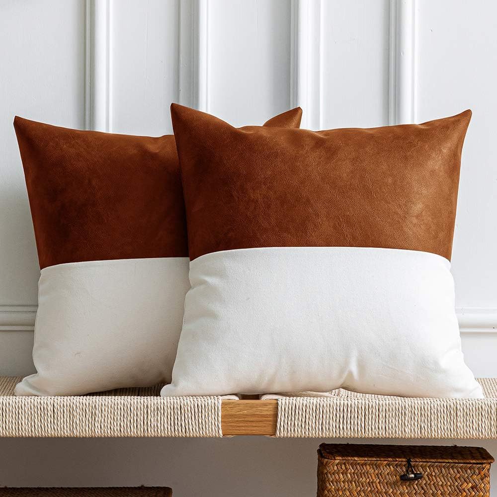 Cotton Canvas Sofa Cushion Cover 45x45cm Double Stitch Leather Style