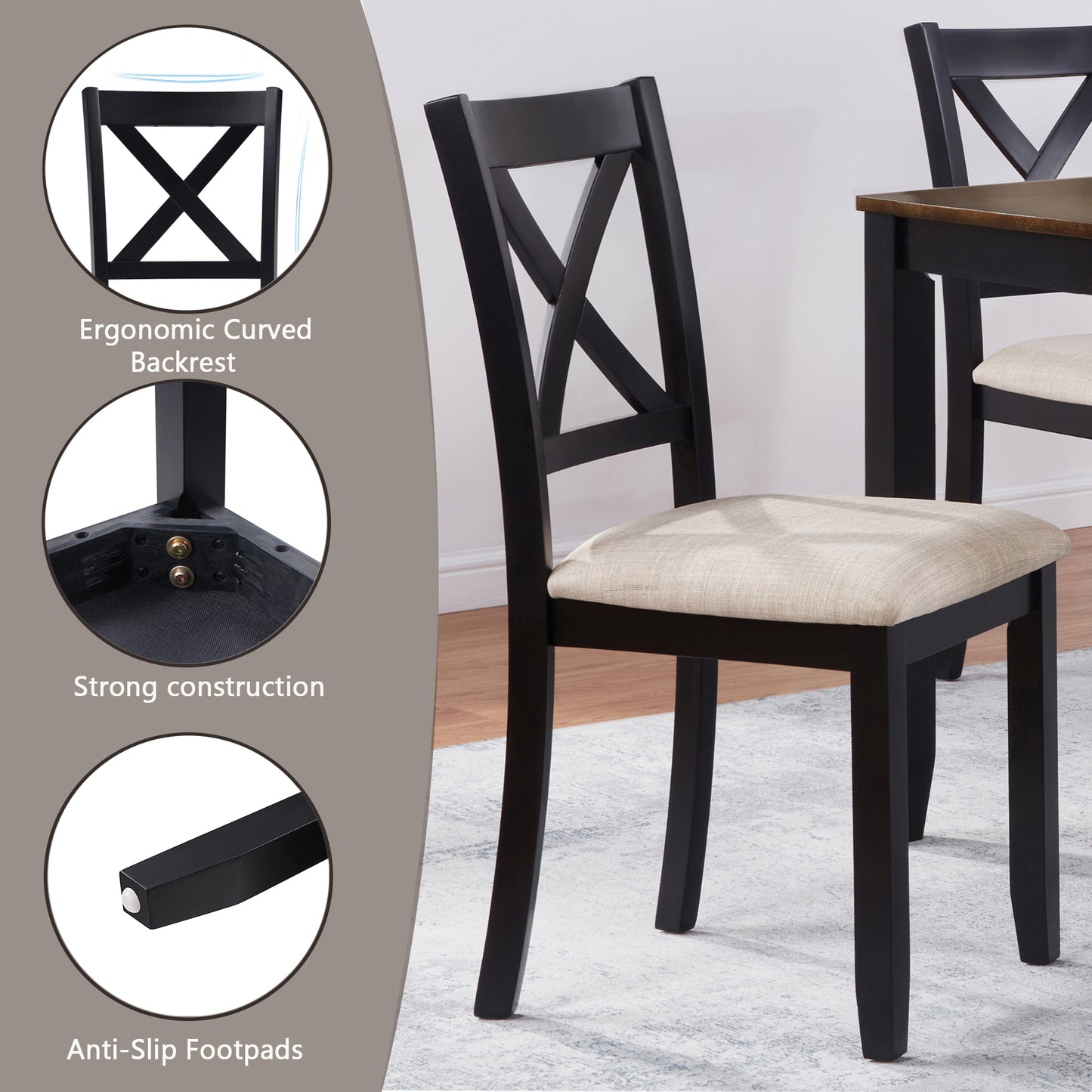 6-Piece Dining Table Set with Bench - Classic Black & Oak