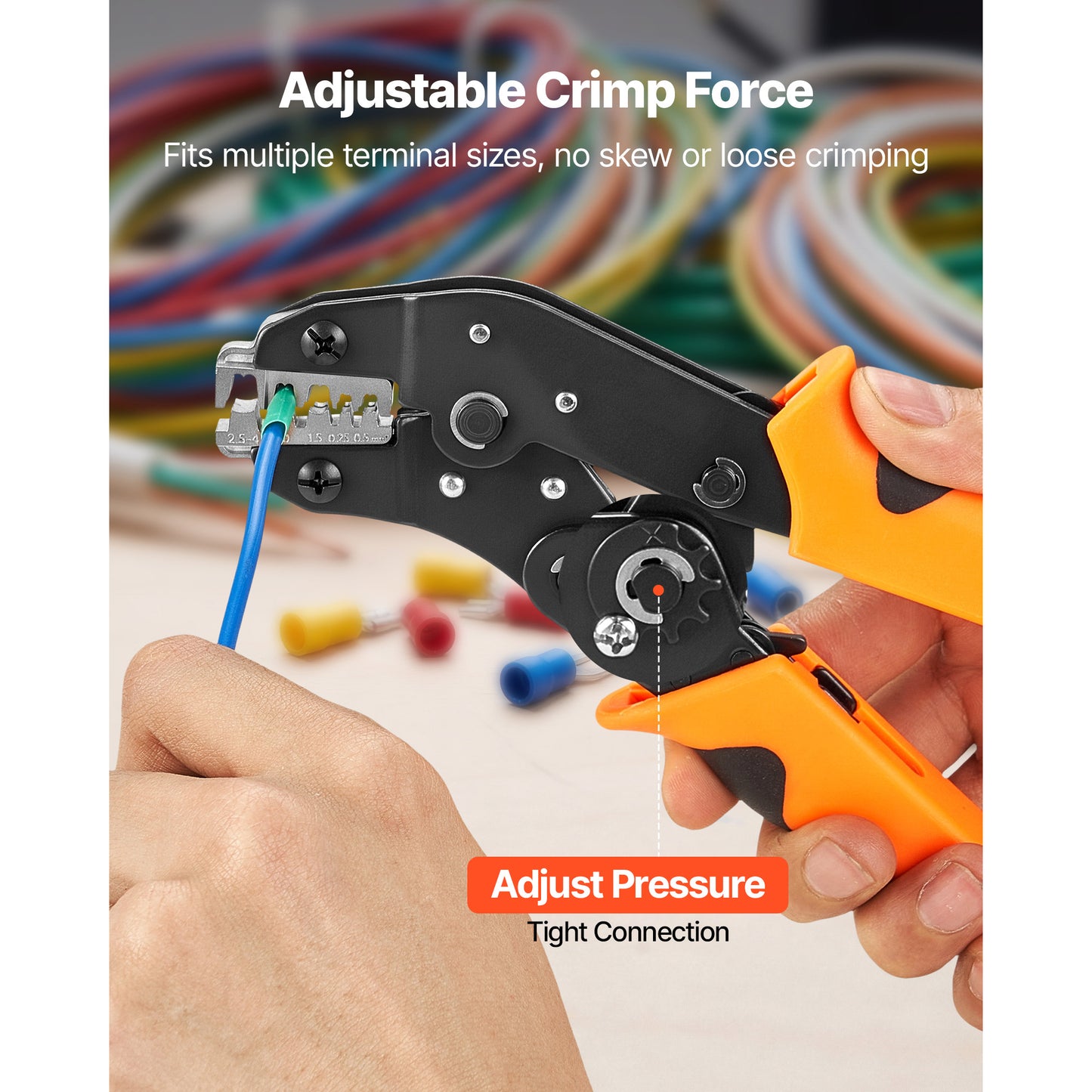 Crimping Tool 24-12 AWG Wire Crimper with Ratchet & Adjustable Pressure
