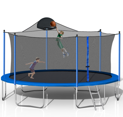 14FT Trampoline for Kids & Adults with Basketball Hoop and Safety Net