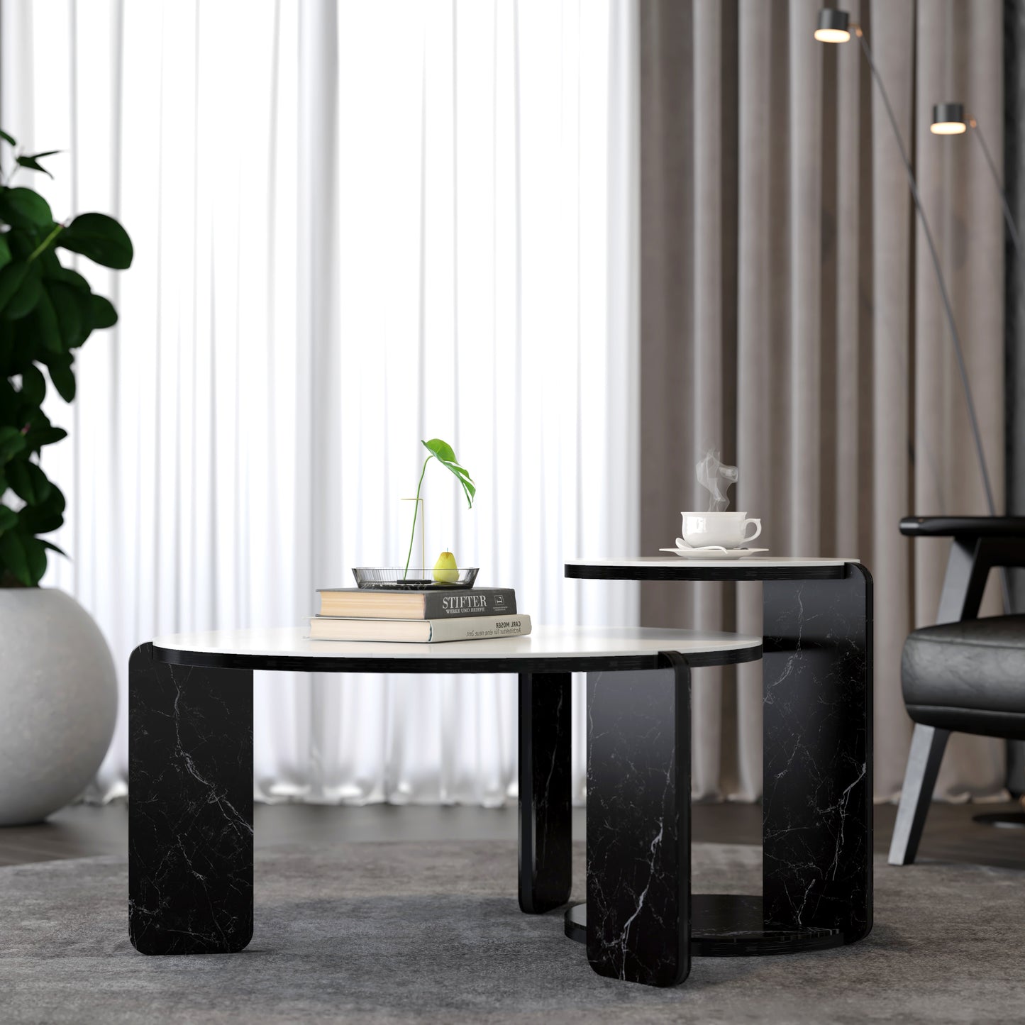 Set Of 2 Round Nesting Coffee Table For Small Place,living Room End