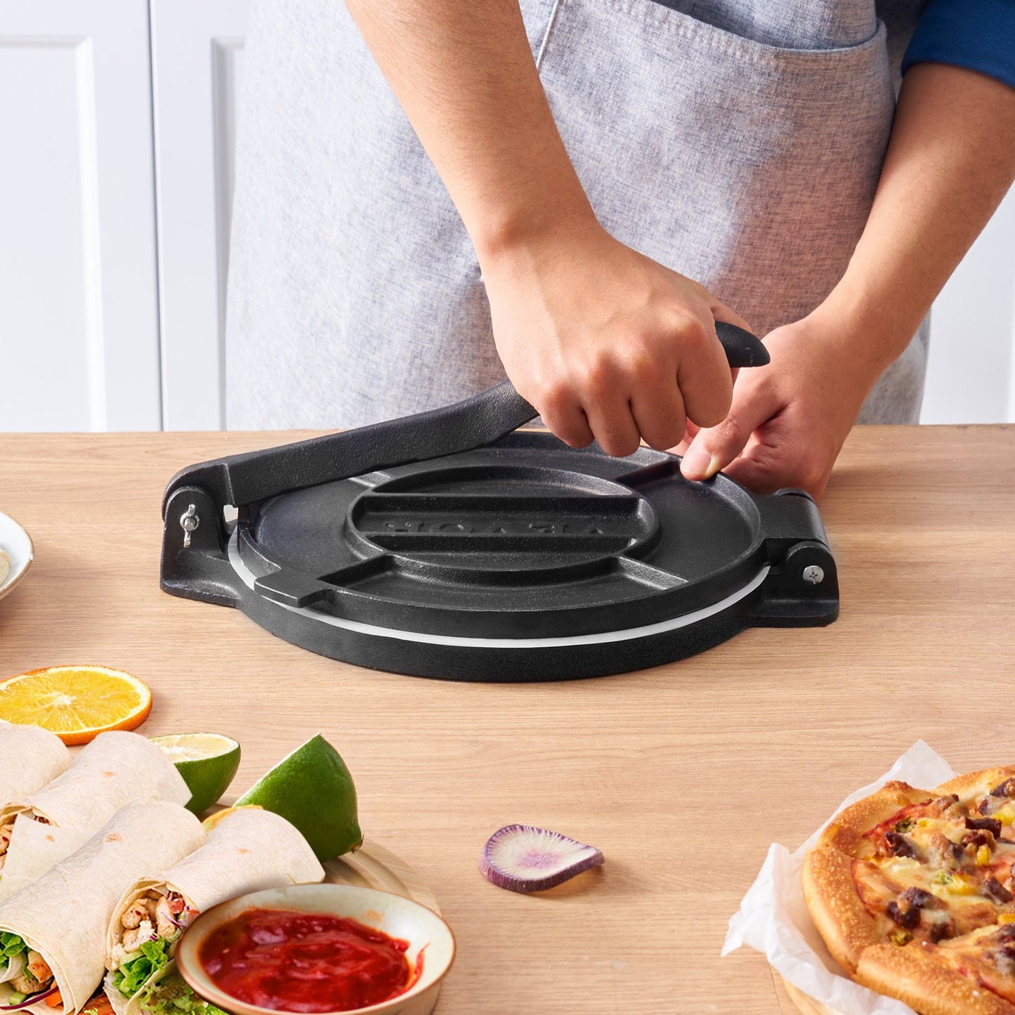 10-Inch Cast Iron Tortilla Press - Heavy Duty Roti & Dough Maker with Parchment Paper