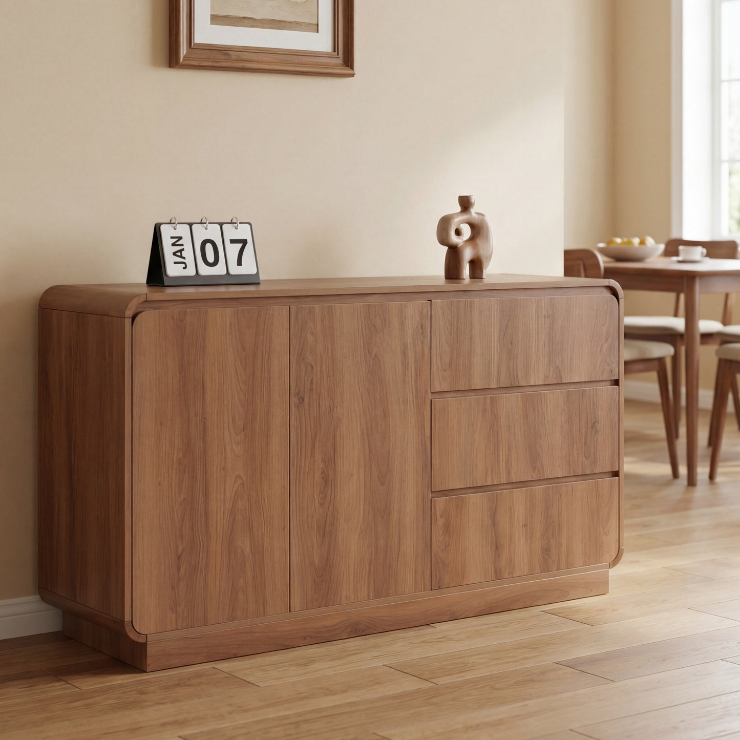Modern Light Walnut Sideboard - 55.1" Storage Cabinet with 2 Doors & 3 Drawers