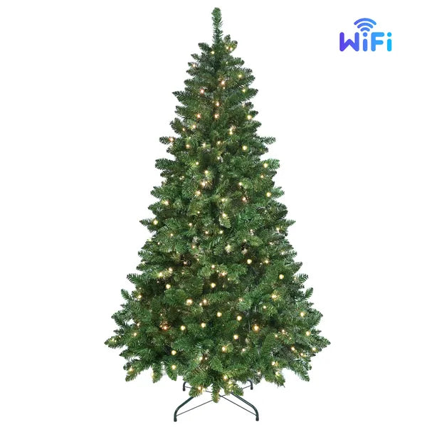9ft Green RGB-Lit Artificial Christmas Tree with Hinged Base