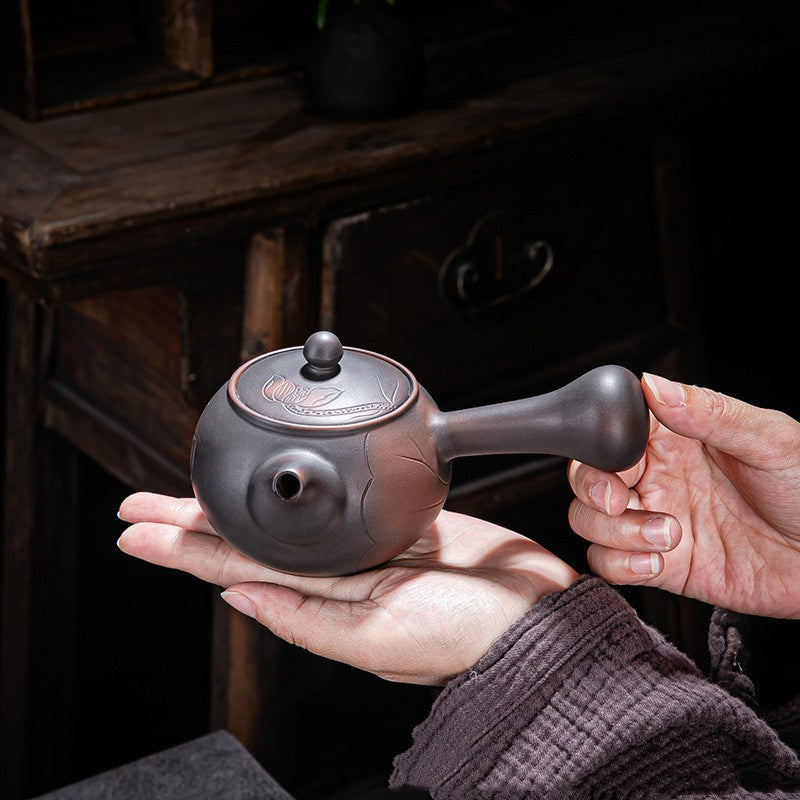 Home Living Room Side Handle Pot - Purple Pottery Teapot with High-Temperature Firing