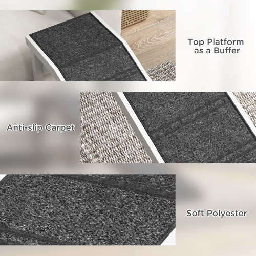 Wooden Dog Ramp with Non-Slip Carpet and Top Platform - 74 Inch Pet Steps