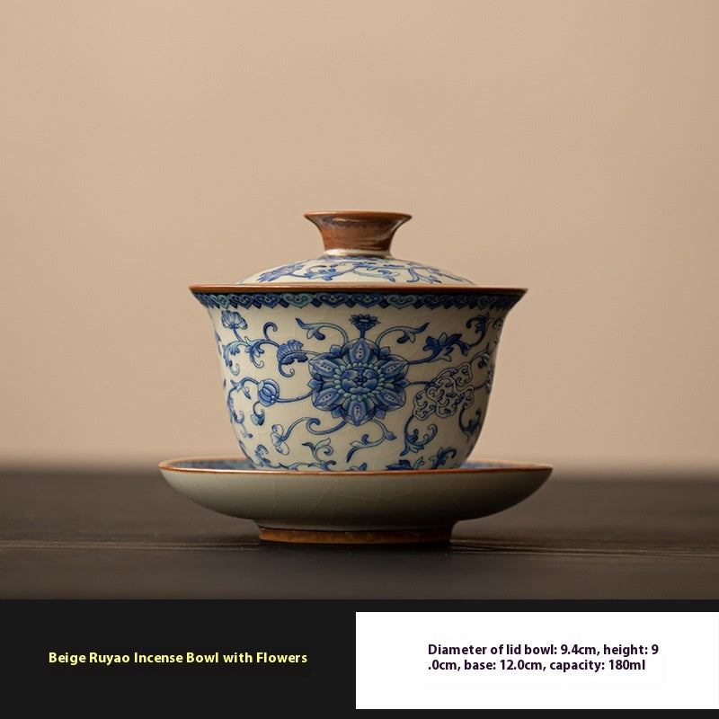 Elegant Blue and White Ru Ware Tea Cup Set with Multiple Variants