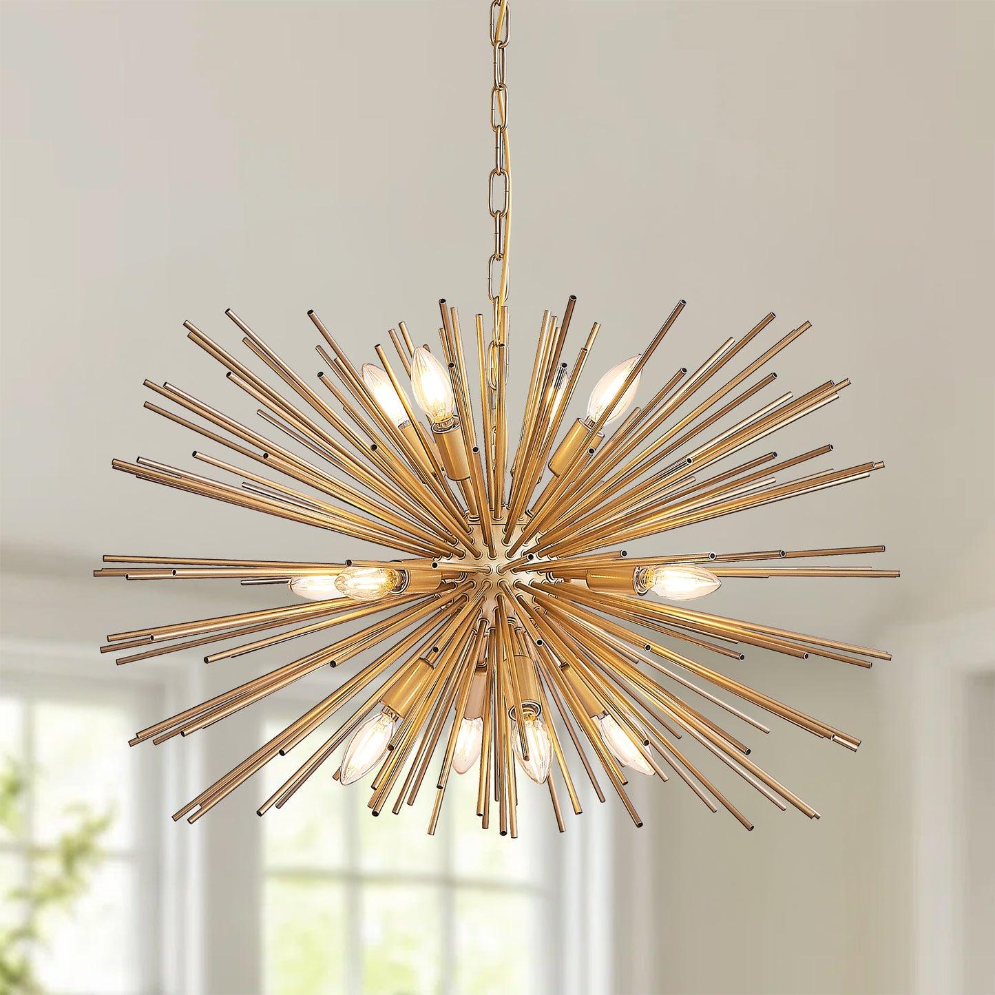 12-Light Gold Starburst Chandelier Pendant Light Fixture