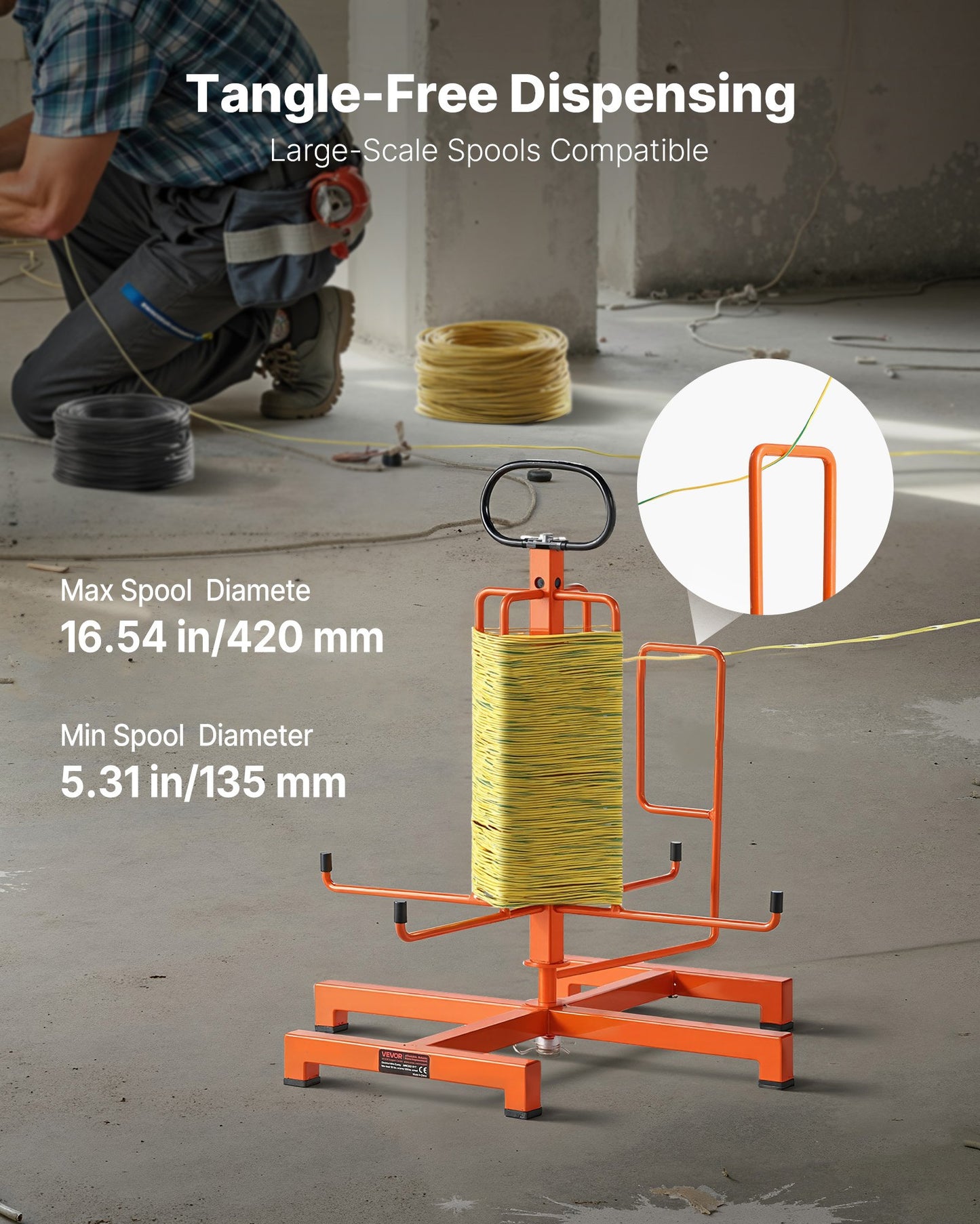 Portable Floor Cable Dispenser for Industrial & Electrical Use - Orange