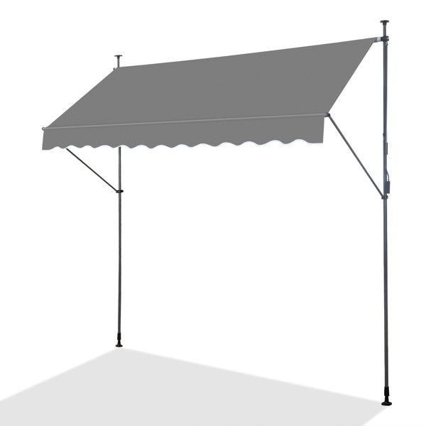 Retractable Patio Awning - Grey Sun Shade Shelter with Adjustable Frame