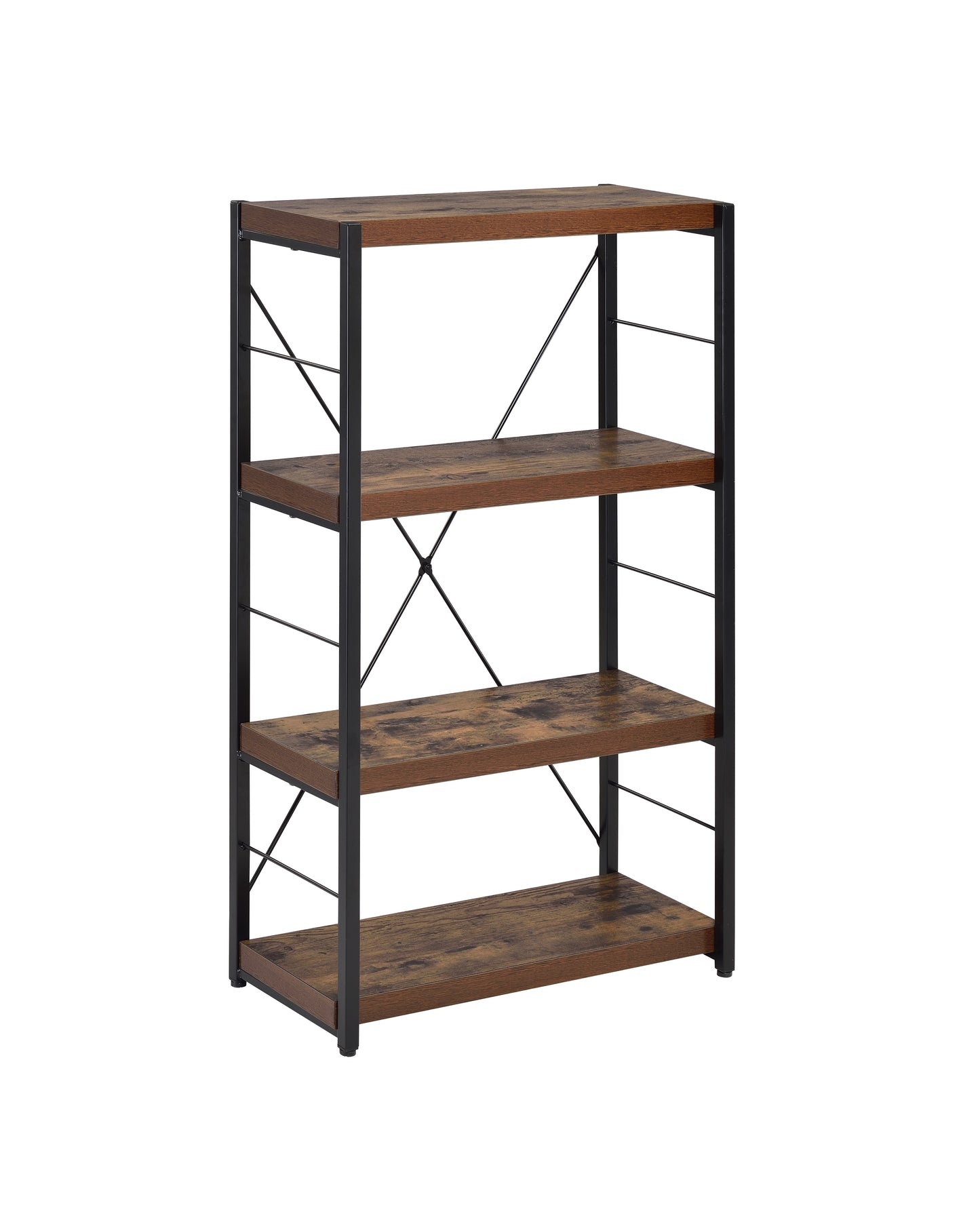 Weathered Oak & Black Finish Bookshelf - 3-Tier Storage