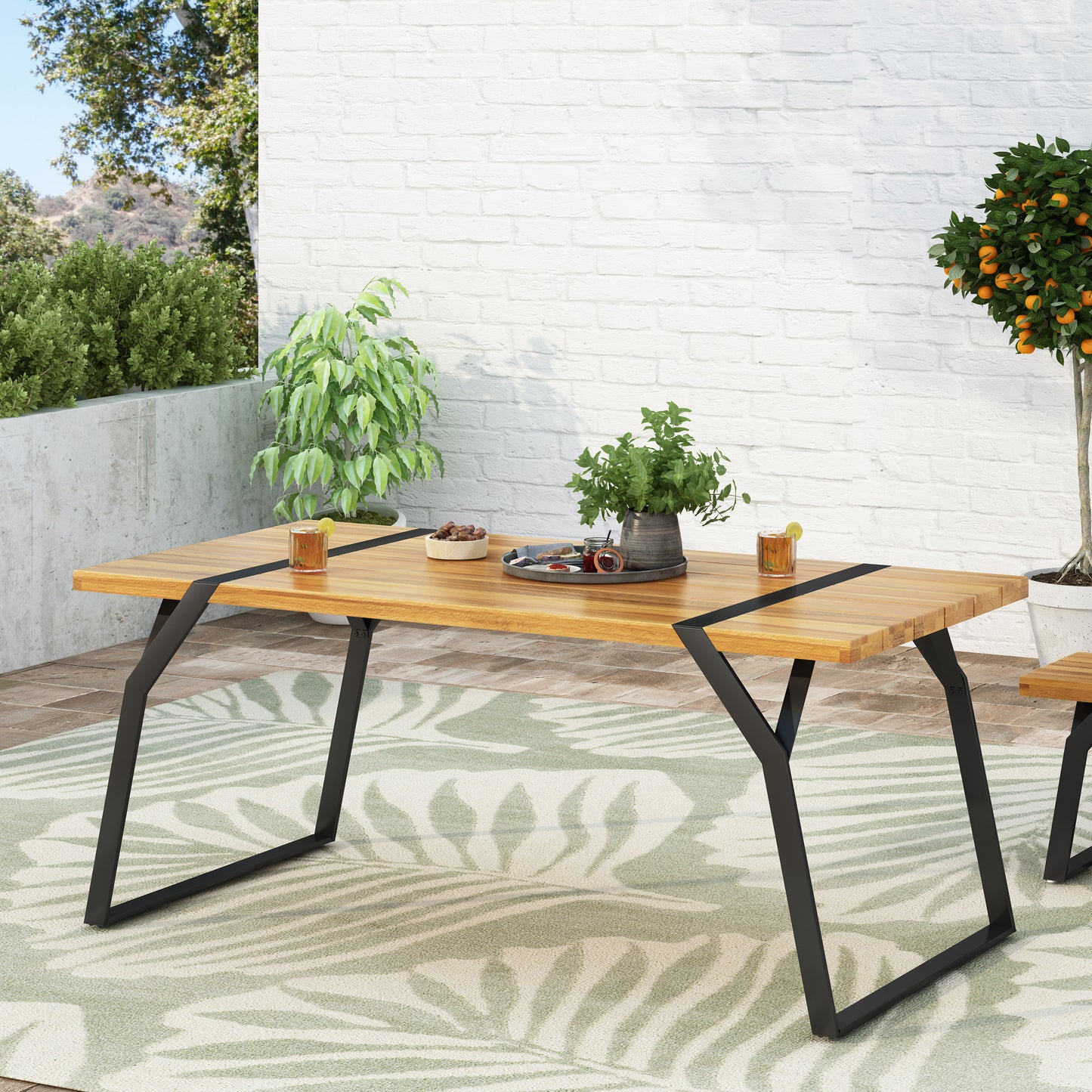 Modern Industrial Dining Table - Black Acacia Wood Design