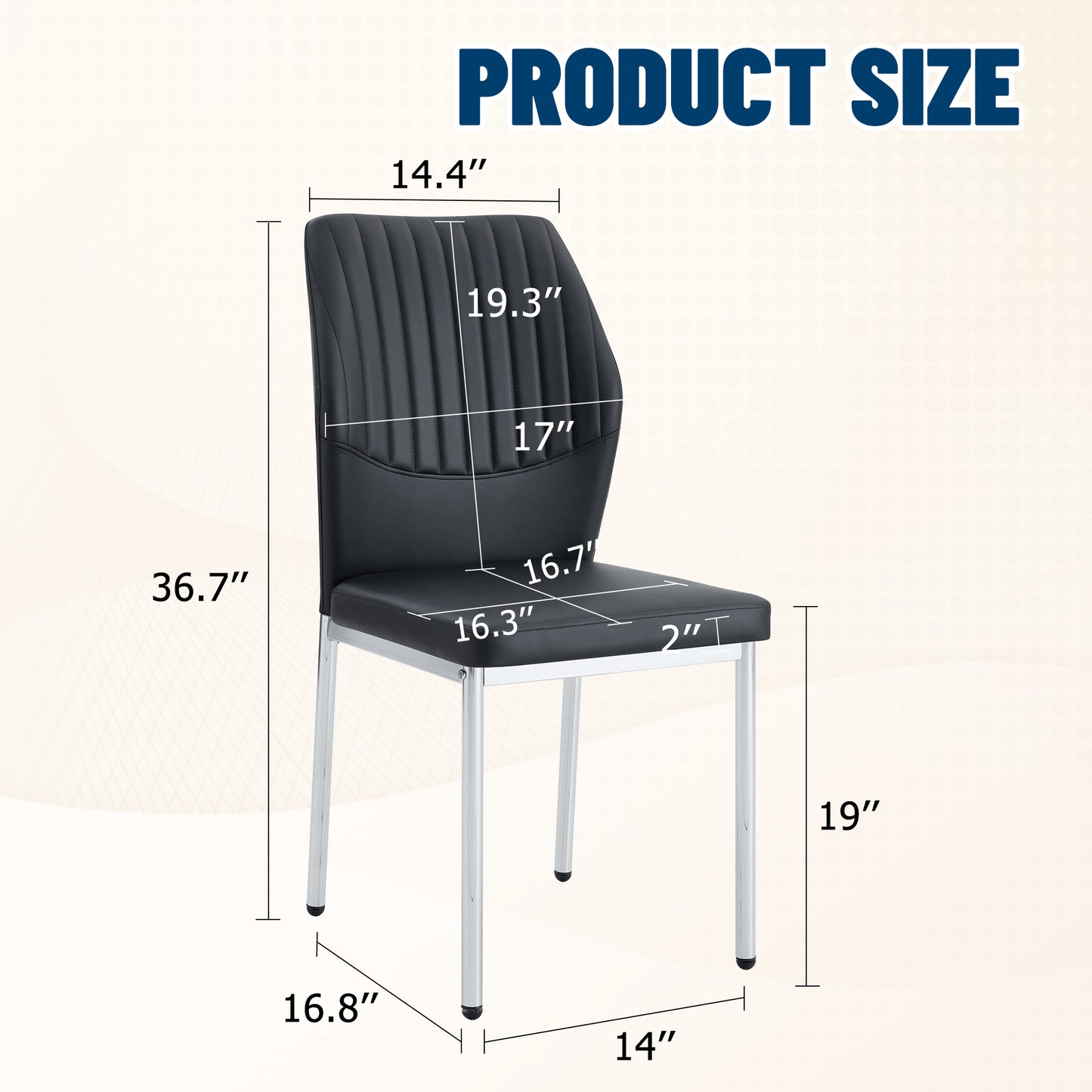 4-piece Set Of Black Silver Light Luxury PU Dining Chairs Ergonomic