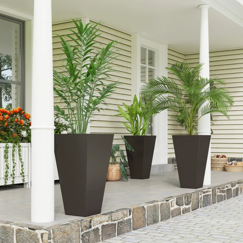 28ft Tall Square Plastic Garden Planters Set of 3 Brown Anti-Crack Fade-Resistant