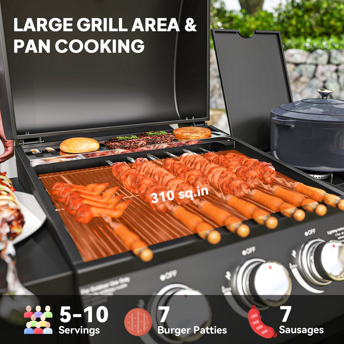 3-Burner Propane Gas Grill with Side Burner and Shelves
