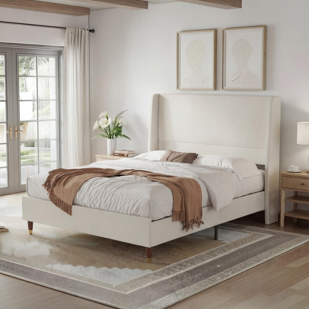 Full Size Upholstered Bed Frame with USB Charging Ports - Grey