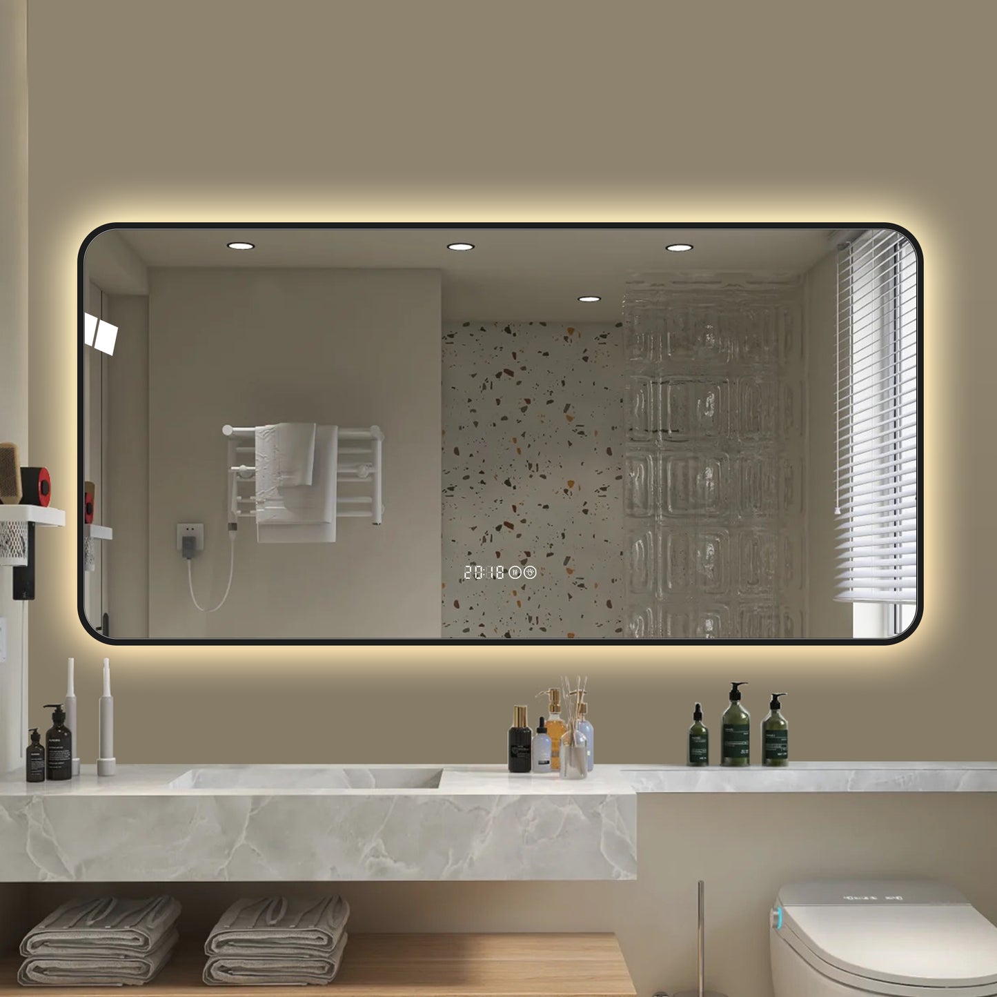 29x39 Black Frame Wall Mirror with Tri Color Light & Temperature Display