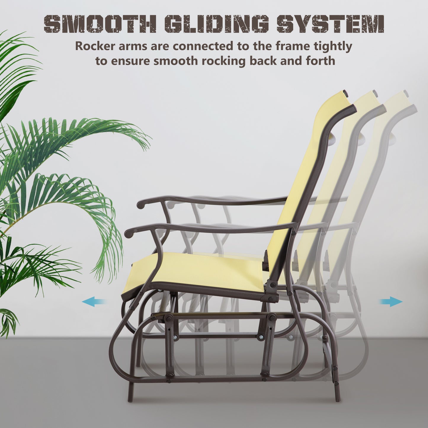 Outdoor Glider Chair with Steel Frame and Mesh - Beige