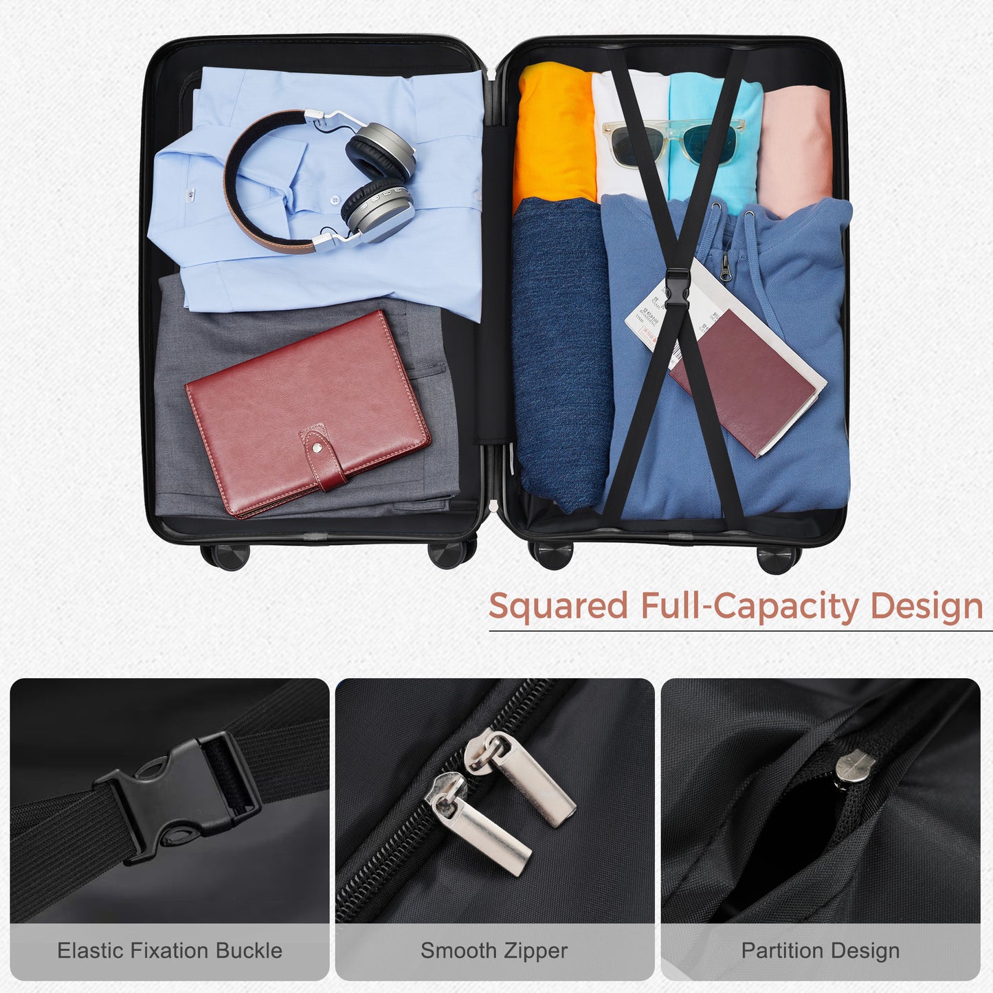 Premium 3-Piece Luggage Set with TSA Lock - 20, 24, 28 Inch, Grey-Blue