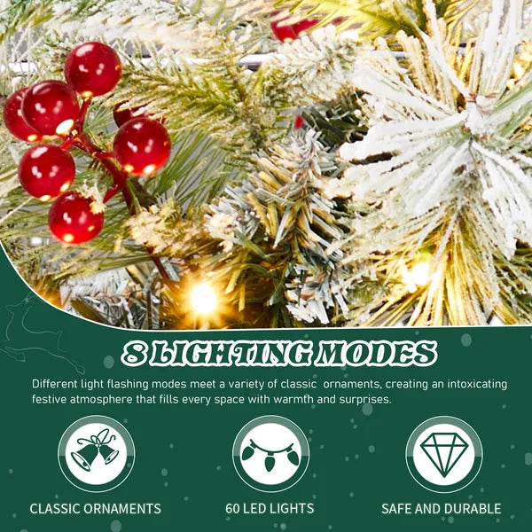 Pre-lit Artificial Christmas Wreath - 18in with Warm Lights & Berries