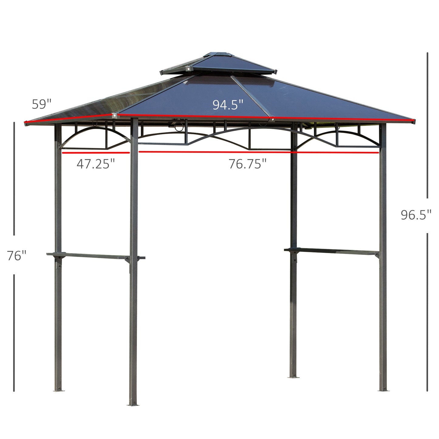 Outdoor BBQ Gazebo Tent with Side Shelves - Brown, 7.9' x 4.9'