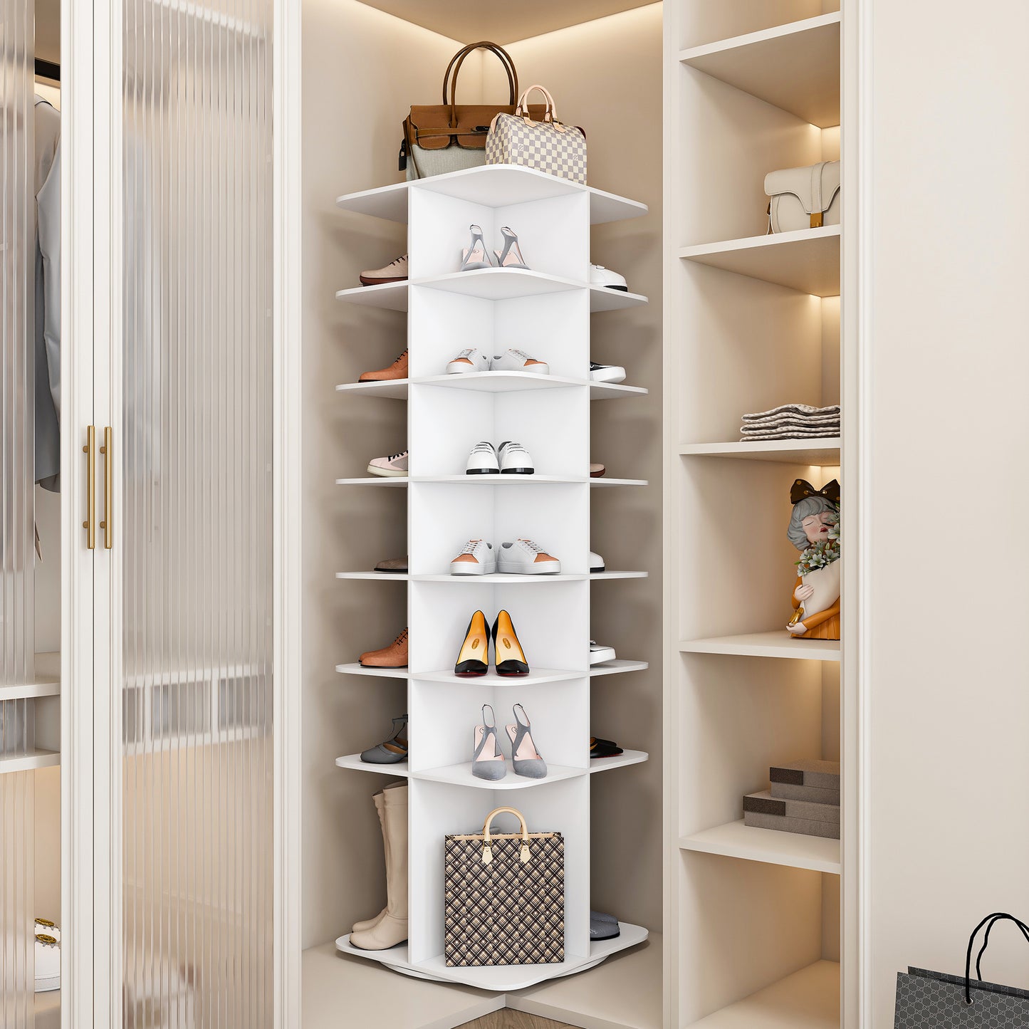 Rotating Shoe Rack Tower, 7-Tier Spinning Rack, Free Standing 360