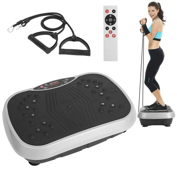 Whole Body Vibration Plate Exercise Machine with Resistance Bands - Black